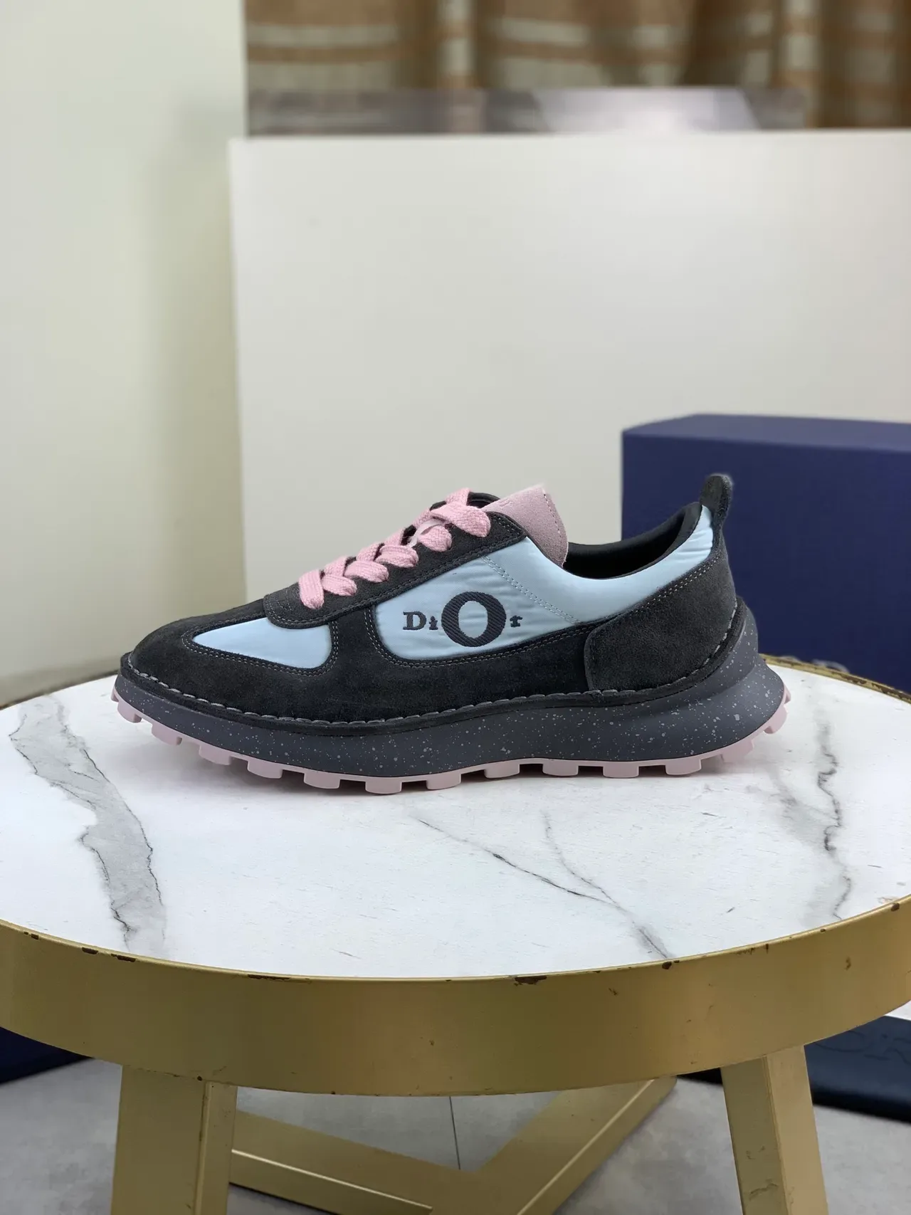 Dior B27 Chaussures Lifestyle Daim Noir et Bleu Clair 5