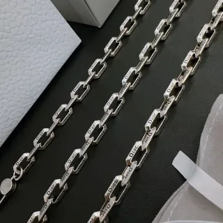 Dior B27 سلسلة كيرب نقش الشعار فضية مصقولة معدن قلادة