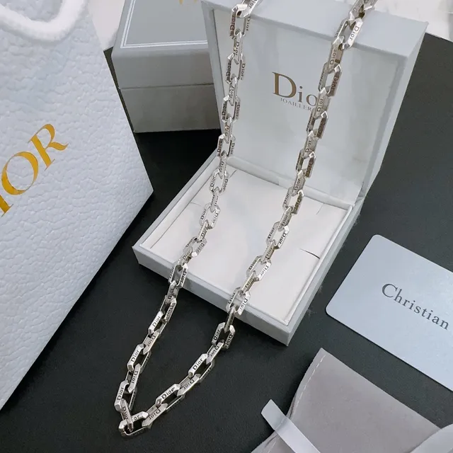 Dior B27 Silver Logo-Engraved Curb Chain Polished Metal Necklace 8
