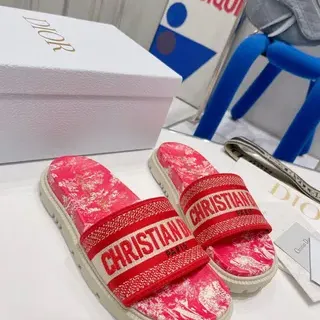 Dior B27 Slide حذاء مفتوح وردي مطبوع بنمط زهور حبل منسوج