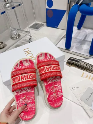 Dior B27 Slide Pink Floral Print Woven Strap Slippers 3