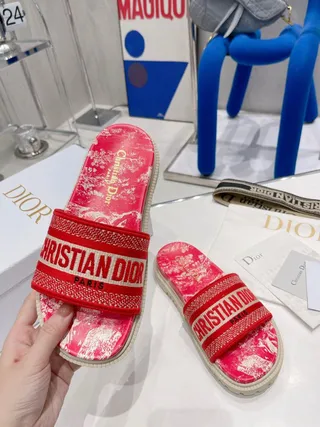 Dior B27 Slide Pink Floral Print Woven Strap Slippers 4