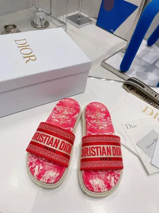 Dior B27 Slide Pink Floral Print Woven Strap Slippers 5