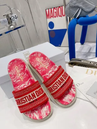 Dior B27 Slide Pink Floral Print Woven Strap Slippers 6