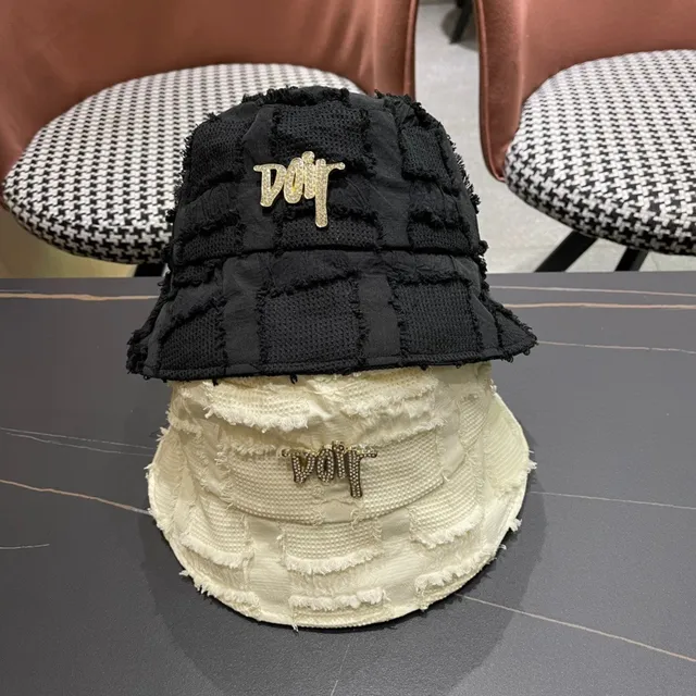 Dior Bege Branco Têxtil Texturizado Desfiado Borda Crua Brim Chapéu de Balde 2