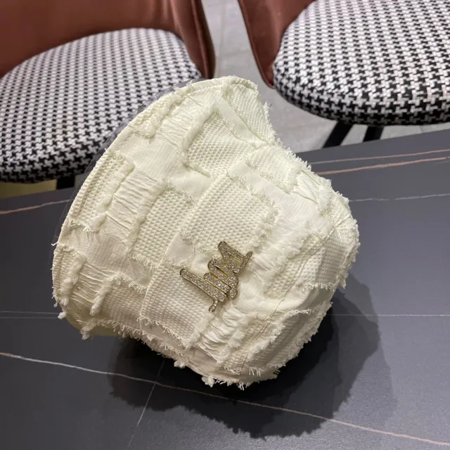 Dior Bege Branco Têxtil Texturizado Desfiado Borda Crua Brim Chapéu de Balde 10