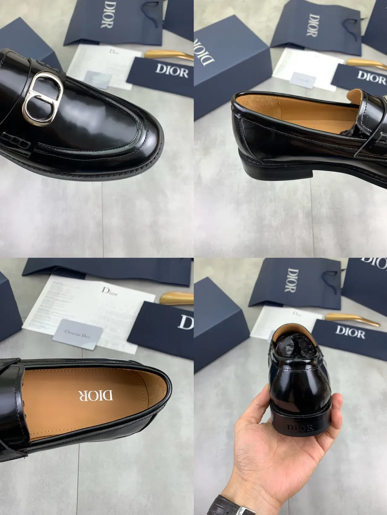 Dior Preto Bege Couro Patentado Fivela em Forma de D Loafer 2