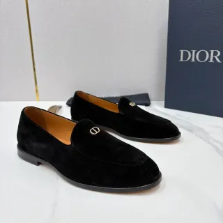 Dior 黑色 棕色 丝绒 金属 D-Logo 乐福鞋