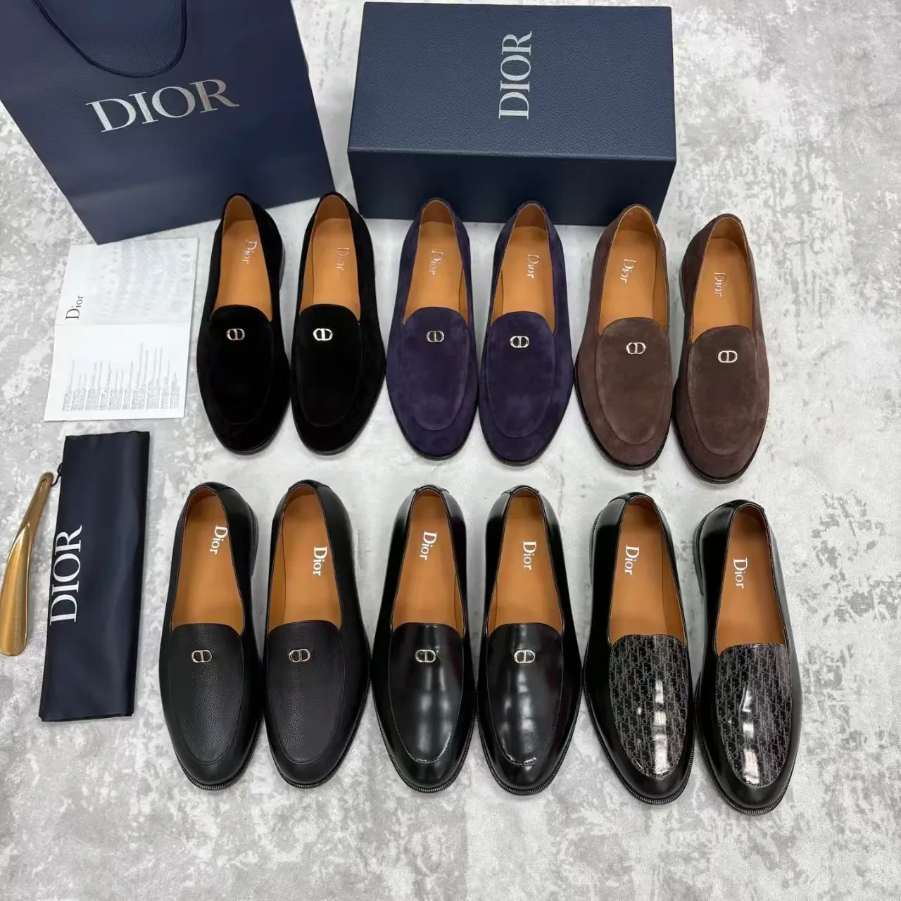 Dior Preto Marrom Veludo Metal D-Logo Loafer 2