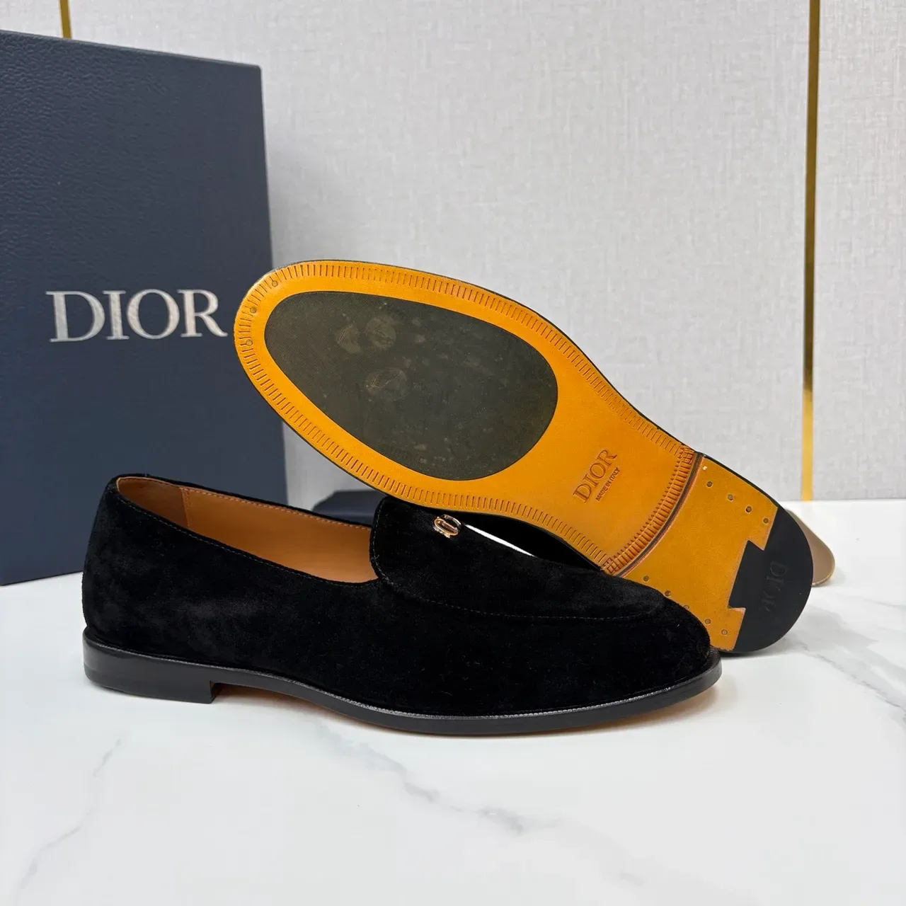 Dior Preto Marrom Veludo Metal D-Logo Loafer 3