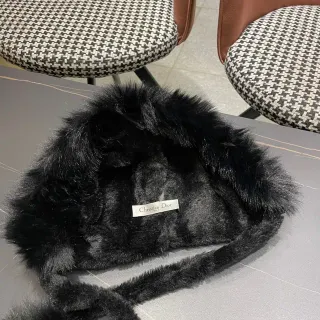 Dior Black Fur-Trimmed Pom-Pom Beanie