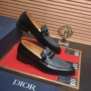 Dior Noir Gris Cuir Patenté Et Lisse Monogramme Oblique Overlay Loafer
