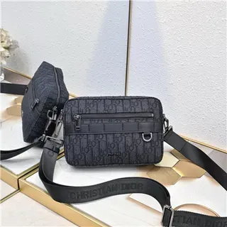 Dior Black Monogrammed Technical Fabric Rectangular Structured Silhouette Messenger Bag