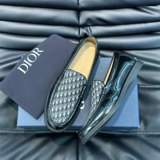 Dior Mocassin Noir Blanc Cuir Patenté Bordure Oblique Jacquard Empeigne