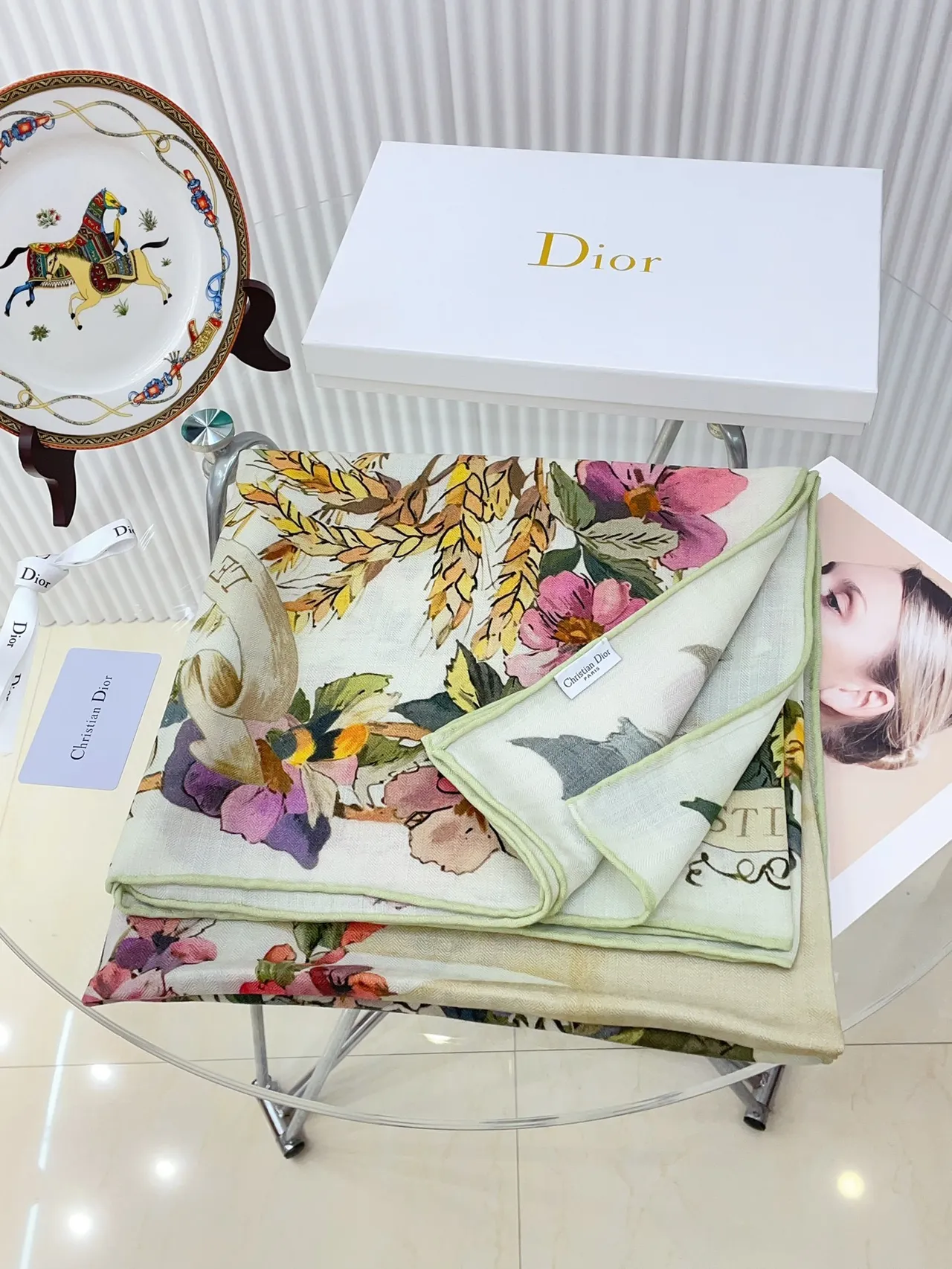 Dior bufanda de seda con estampado de trigo botánico 5
