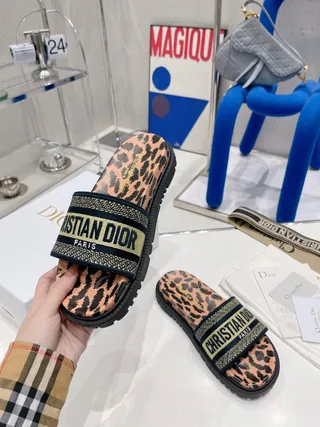 Dior Brown Black Leopard-Print Upper Woven Logo Strap Slippers 4