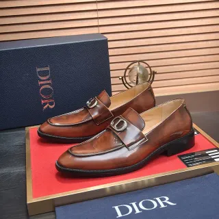 Dior Marron Noir Cuir Poli Construction Embout Cap Mocassin