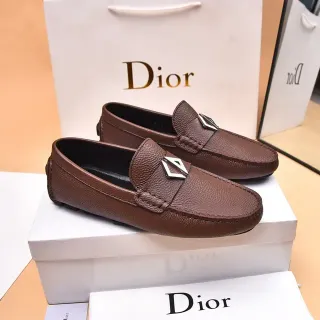 Dior Brown Silver Pebbled Leather Metal Buckle Detail Loafer