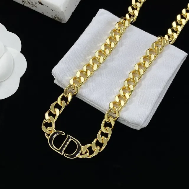 Dior CD Logo Chain Gold White Chunky Curb Pendant Necklace 4