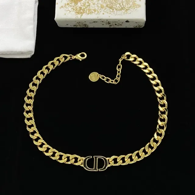 Dior CD Logo Chain Gold White Chunky Curb Pendant Necklace 7