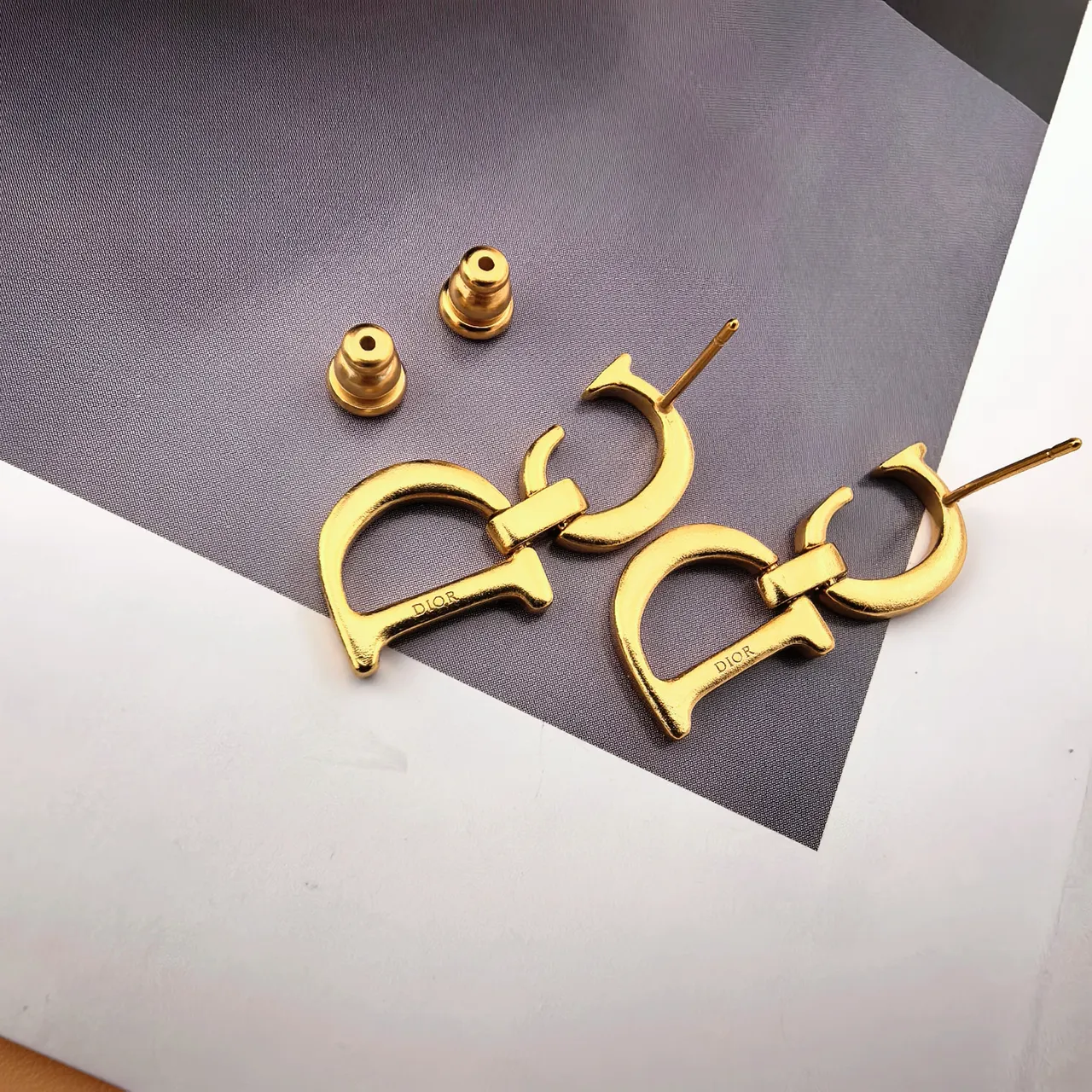 Dior CD Monogram Gold-Tone Interlocking Earrings 5
