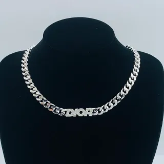Dior Crystal-Pavé Logo Curb Chain Collier
