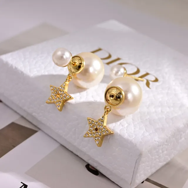 Dior Brincos Pérola Dupla e Estrela Pavé 2