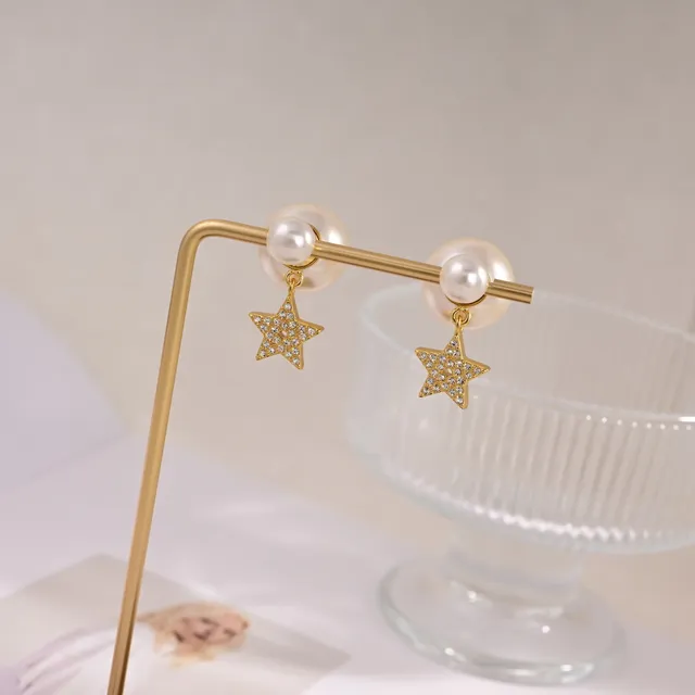 Dior Brincos Pérola Dupla e Estrela Pavé 3
