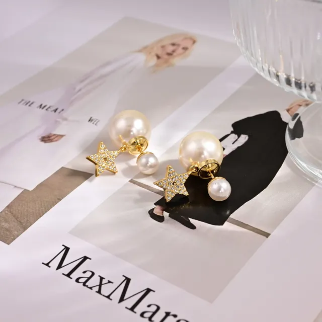 Dior Brincos Pérola Dupla e Estrela Pavé 5