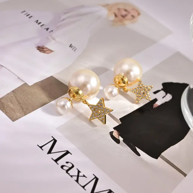 Dior Brincos Pérola Dupla e Estrela Pavé 6