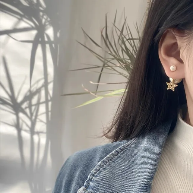 Dior Brincos Pérola Dupla e Estrela Pavé 7