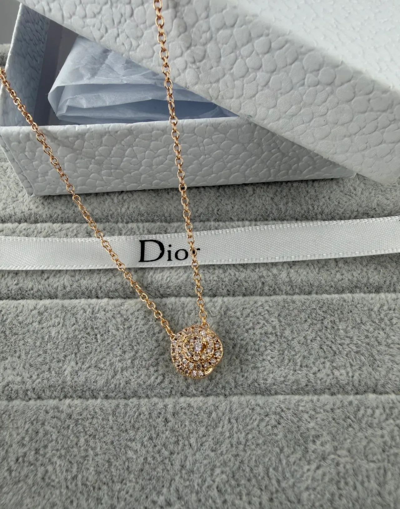 Dior Floral Pavé Rose Pendant Necklace 4