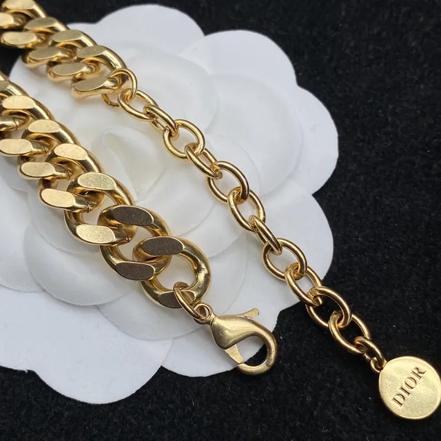Bracelete Dior Corrente Curb Chain Ouro Prata Pavé-Crystal CD Logo Charms 2