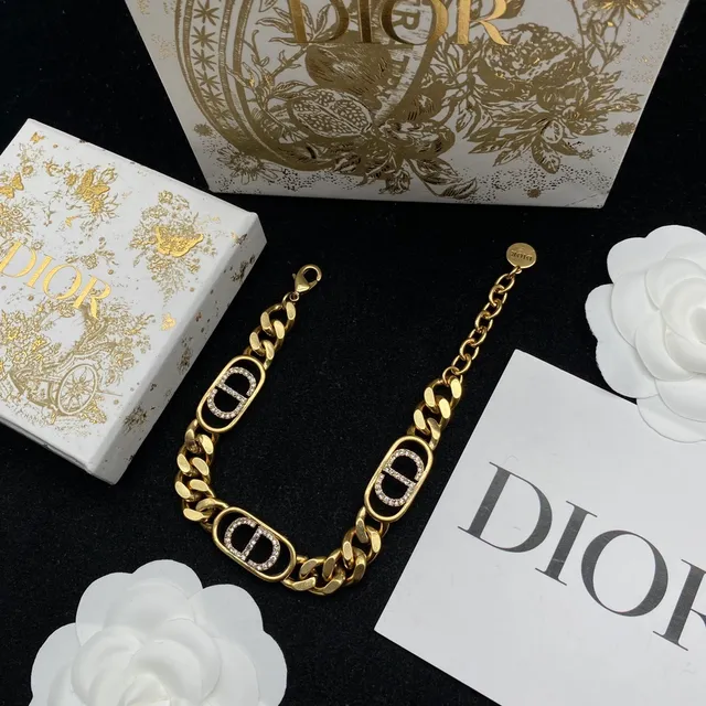 Bracelete Dior Corrente Curb Chain Ouro Prata Pavé-Crystal CD Logo Charms 3