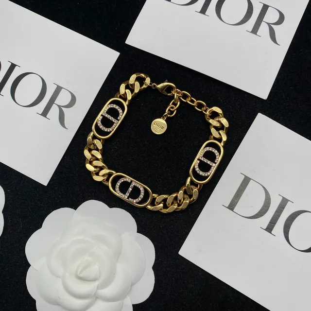 Bracelete Dior Corrente Curb Chain Ouro Prata Pavé-Crystal CD Logo Charms 4