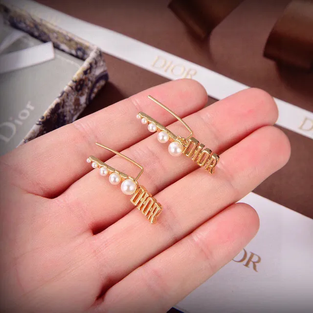 Dior Gold-Tone DIOR Letter Pearl Earrings 3