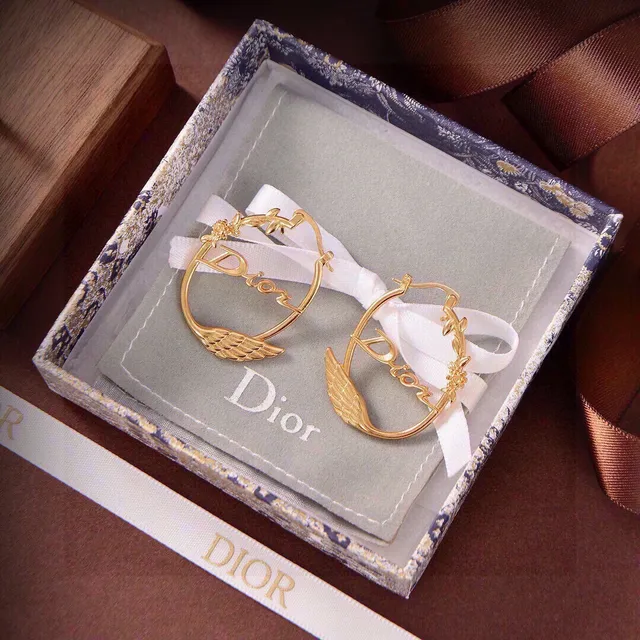 Dior Gold-Tone Wing Motif Script Hoop Earrings 7