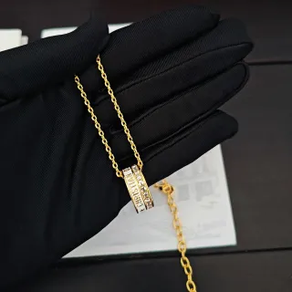 Collier Dior Chaîne Or Blanc Empilée Double Anneau Pendentif