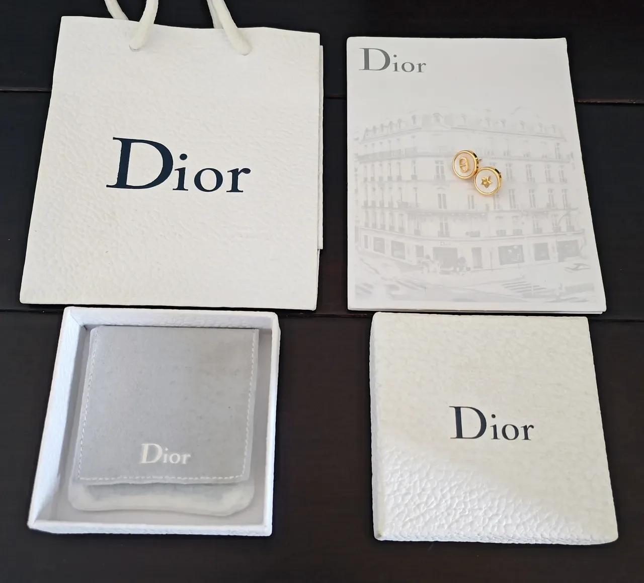 Dior সোনালী সাদা মাদার অফ পার্ল ইনলেয় কানের দুল 5