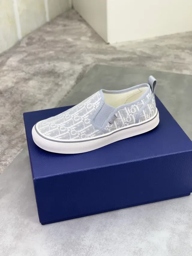 Dior Gray White Monogram Jacquard Upper Slip-On Construction Lifestyle Sneakers 4