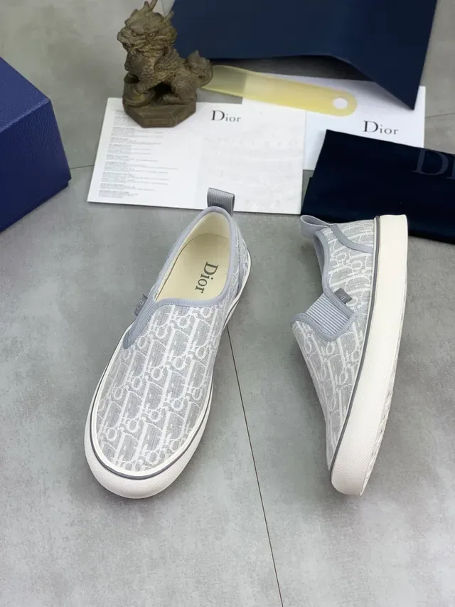 Dior Gray White Monogram Jacquard Upper Slip-On Construction Lifestyle Sneakers 5