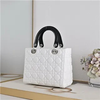 Dior Lady Dior حقيبة توت يد علوية بيضاء مقواة كاناج 7