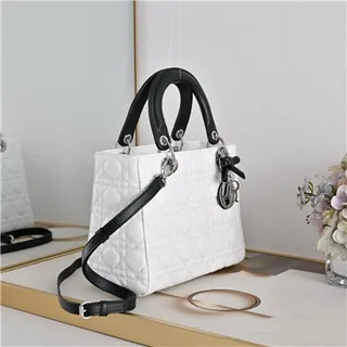 Dior Lady Dior حقيبة توت يد علوية بيضاء مقواة كاناج 8
