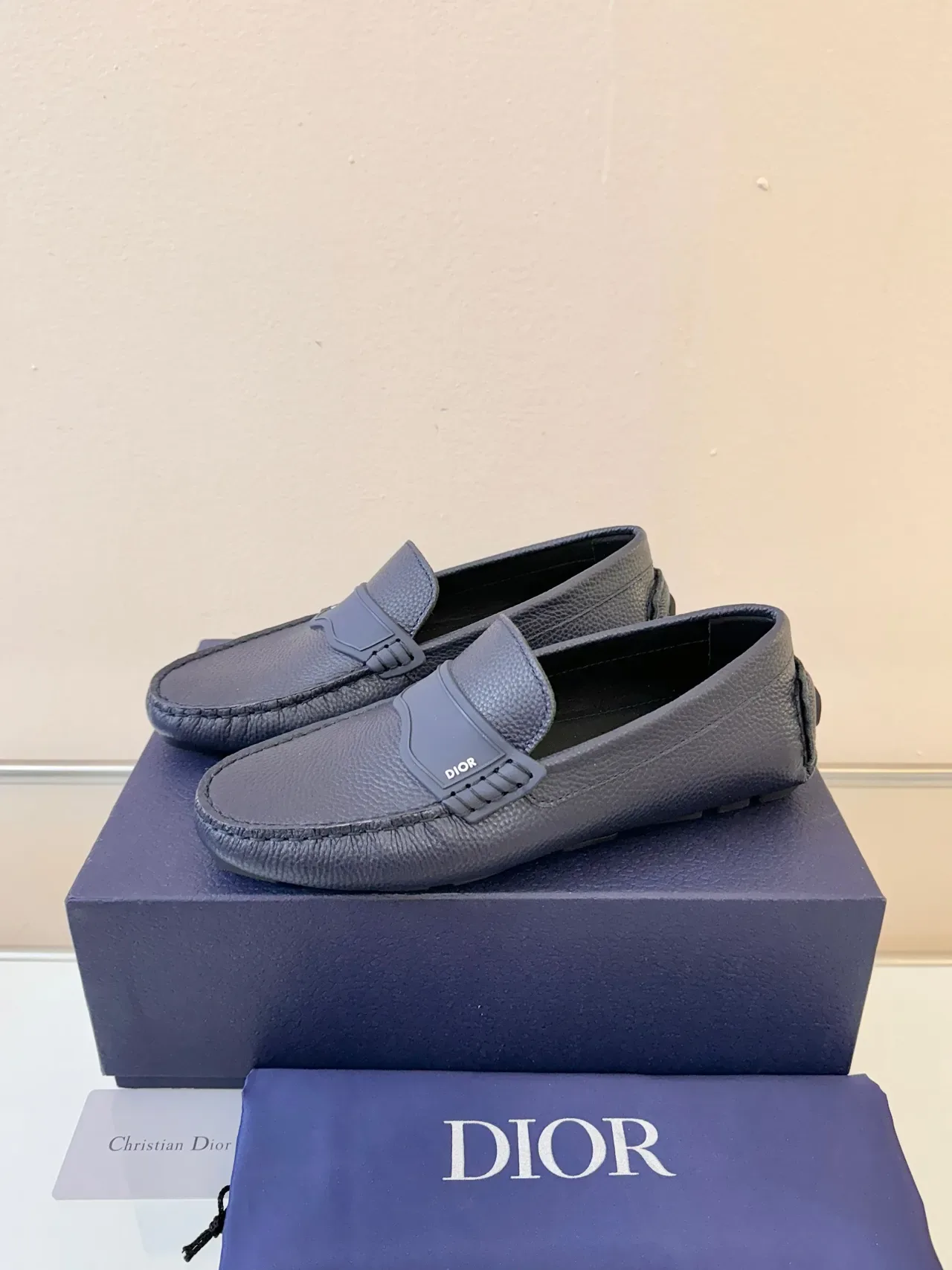 Dior Loafer Navy Blue Pebbled Leather Slip-On Loafers 2