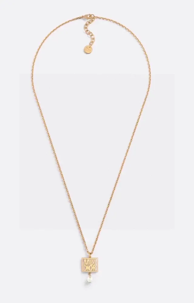 Dior Miss Gold White Chain Square Cutout Pendant Necklace 7