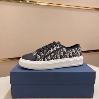 迪奥 海军蓝黑色 印花帆布 皮革 尖头 生活方式运动鞋