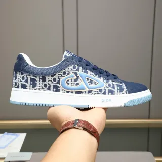 Dior Navy Blue Monogrammed Canvas Upper Oversized Stitched CD Logo Lifestyle Sneakers