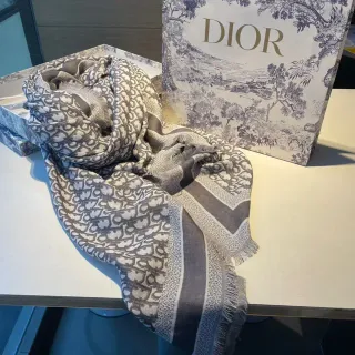 Dior Oblique Monogram Beige and Gray Silk Scarf