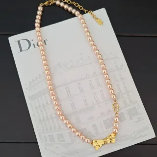 Dior Collier Perle Or Rose Sangle Nœud Pendentif