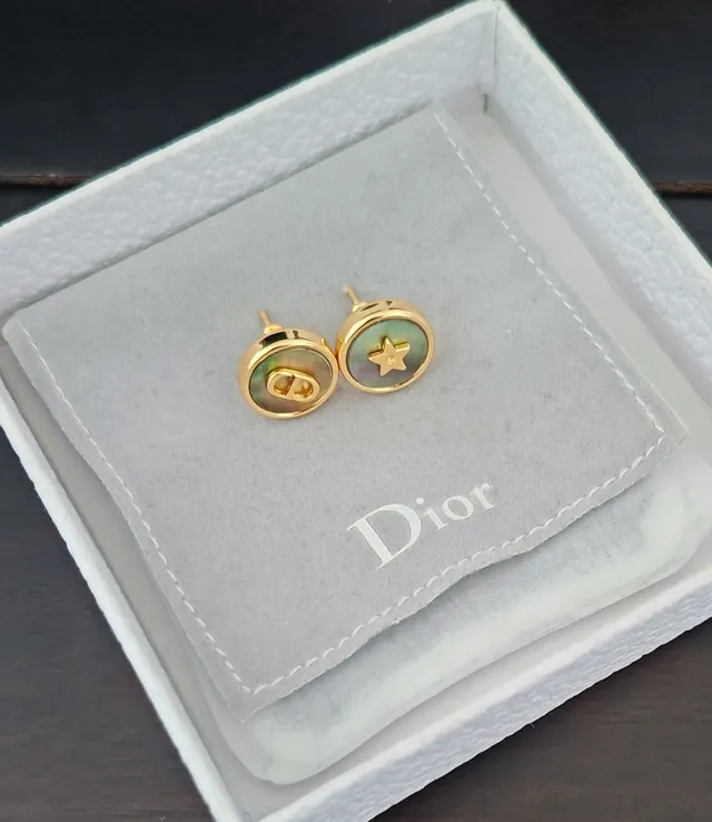 Dior Rose des Vents Gold Beige Circular Stud Metal Earrings 3